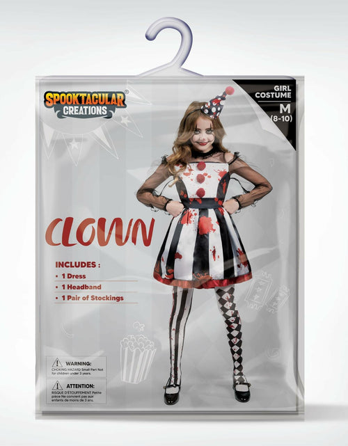 Load image into Gallery viewer, [Like New] Girls Scary Clown Costume Spooktacular Bloody Jester Dress Black White S
