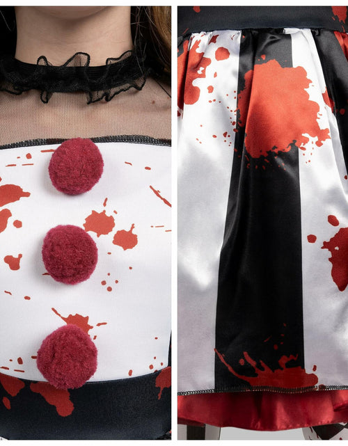 Load image into Gallery viewer, [Like New] Girls Scary Clown Costume Spooktacular Bloody Jester Dress Black White S
