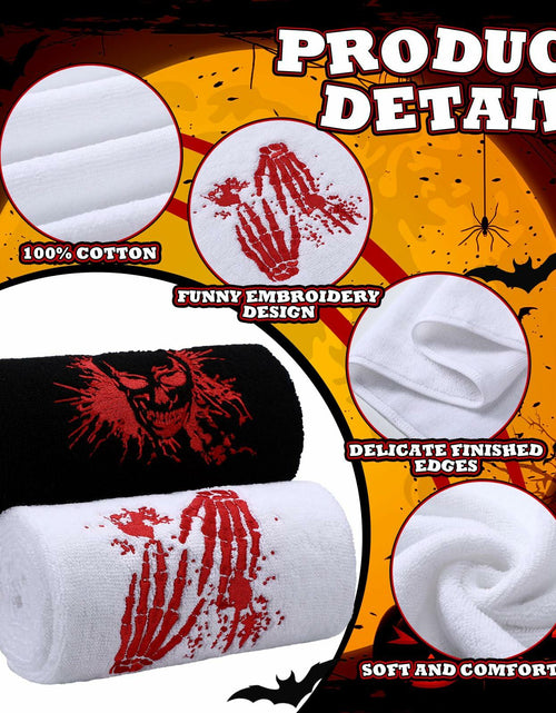 Load image into Gallery viewer, Fanfanwin Halloween Embroidered Cotton Hand Towels 13.7x29.5 3pc White Black
