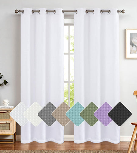 jinchan White Waffle Weave Curtains 2 Panels 90" Grommet Living Room