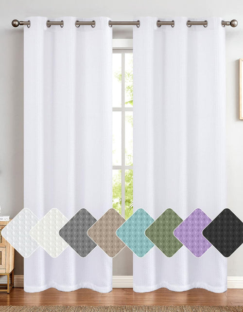 Load image into Gallery viewer, jinchan White Waffle Weave Curtains 2 Panels 90" Grommet Living Room
