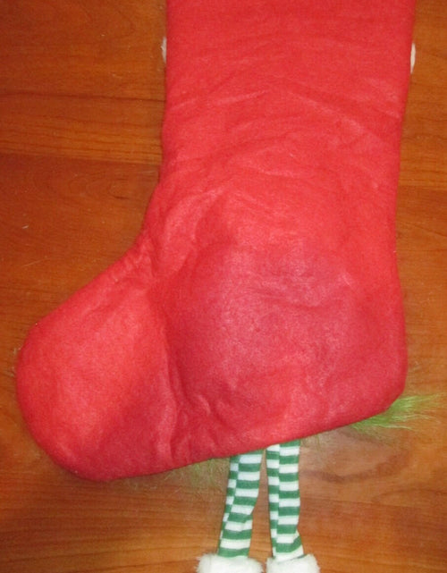 Load image into Gallery viewer, Unbranded Grinch Gnome Christmas Stocking 17" Red Green Plaid Sparkly Hat
