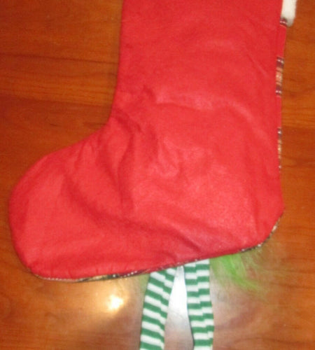 Unbranded Grinch Gnome Christmas Stocking Red Plaid 17" Snowflake Hat