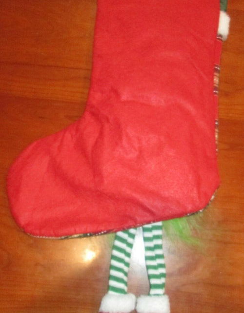 Load image into Gallery viewer, Unbranded Grinch Gnome Christmas Stocking Red Plaid 17" Snowflake Hat
