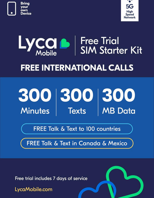 Load image into Gallery viewer, Lyca Mobile USA 5G/4G SIM Starter Kit Free Trial 300 Min/Text/MB 7 Days
