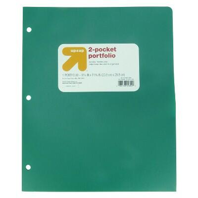 Load image into Gallery viewer, up&amp;up 2 Pocket Plastic Folder Green 3-Hole Punched 50 Sheet Capacity Letter
