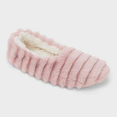 Load image into Gallery viewer, Auden Women's Ribbed Faux Plush Cozy Pull-On Slipper Socks Light Pink Size S/M
