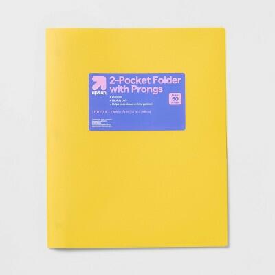 Load image into Gallery viewer, up&amp;up 2 Pocket Plastic Folder with Prongs Yellow Polypropylene 50 Sheet Capacity
