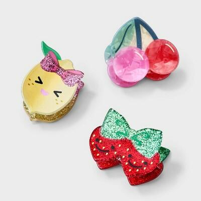 Load image into Gallery viewer, Cat &amp; Jack Girls 3pk Fruit Themed Claw Clips Multicolor Hair Styling
