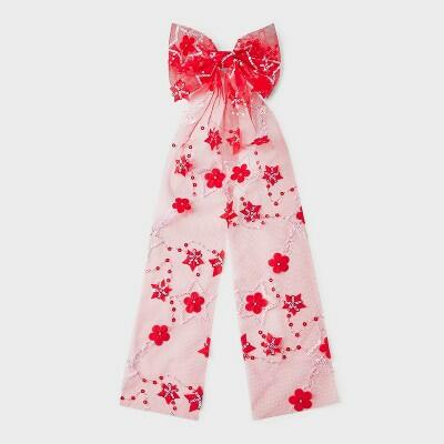 Load image into Gallery viewer, Americana Star Flower Long Hair Bow Barrette Red White Blue Patriotic
