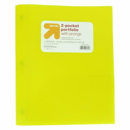 Load image into Gallery viewer, up&amp;up 2 Pocket Plastic Folder with Prongs Yellow Polypropylene 50 Sheet Capacity
