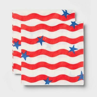 Load image into Gallery viewer, Sun Squad 30ct Stripe Beverage Napkins Red White Disposable Paper Party
