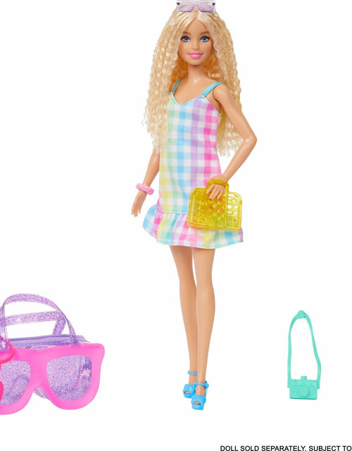 Load image into Gallery viewer, Barbie Deluxe Sunglasses Bag &amp; Multicolor Gingham Dress Fashion Doll Clothes
