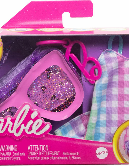 Load image into Gallery viewer, Barbie Deluxe Sunglasses Bag &amp; Multicolor Gingham Dress Fashion Doll Clothes
