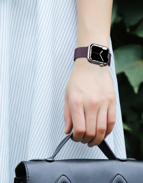 Load image into Gallery viewer, LYSMVIVI Carbon Fiber Silicone Apple Watch Band Pale Cerulean/Black
