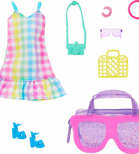 Barbie Deluxe Sunglasses Bag & Multicolor Gingham Dress Fashion Doll Clothes