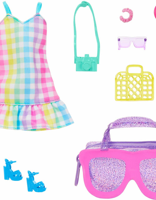 Load image into Gallery viewer, Barbie Deluxe Sunglasses Bag &amp; Multicolor Gingham Dress Fashion Doll Clothes
