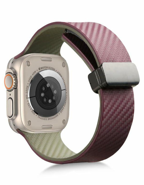 Load image into Gallery viewer, LYSMVIVI Carbon Fiber Silicone Apple Watch Band Pale Cerulean/Black
