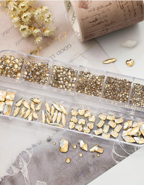 Load image into Gallery viewer, Nail Rhinestones Champagne Gold 1130pcs Flat Back 12 Grids DIY Craft
