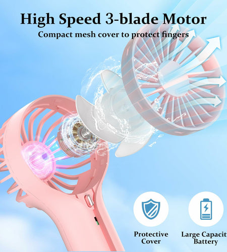 BDXXJ Pink Mini Handheld Fan USB Rechargeable with Base Portable