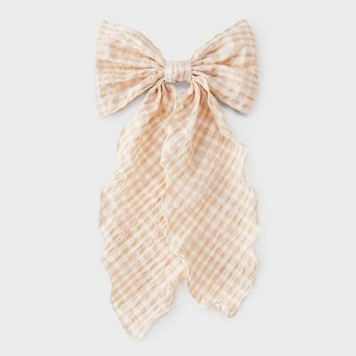 Load image into Gallery viewer, Wild Fable Gingham Bow Hair Barrette Orange Recycled Polyester
