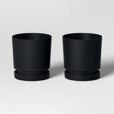 Load image into Gallery viewer, [Like New] Room Essentials™ 2pc Recycled Resin Planter Pots Black 4x4x4 Indoor Outdoor
