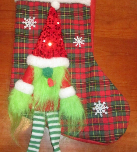 Unbranded Christmas Stocking Grinch Gnome Red Green Plaid 17 Inch