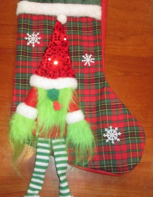 Load image into Gallery viewer, Unbranded Christmas Stocking Grinch Gnome Red Green Plaid 17 Inch
