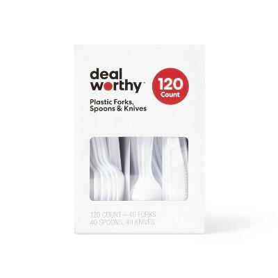 Load image into Gallery viewer, Dealworthy Plastic Forks Spoons Knives 120ct White Disposable Cutlery

