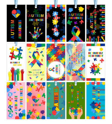 HUGAUTISM 180 Pcs Autism Awareness Calming Sensory Bookmarks Multicolor