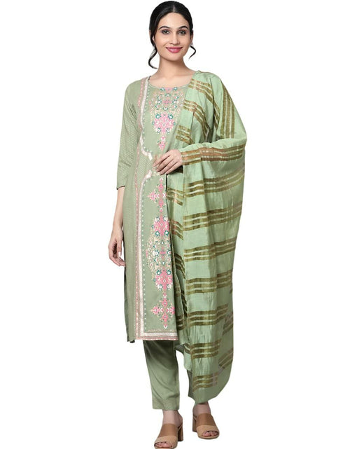 Load image into Gallery viewer, [Like New] Bani Women Rayon Embroidered Kurta Pant Dupatta Set Green Size XX-Large
