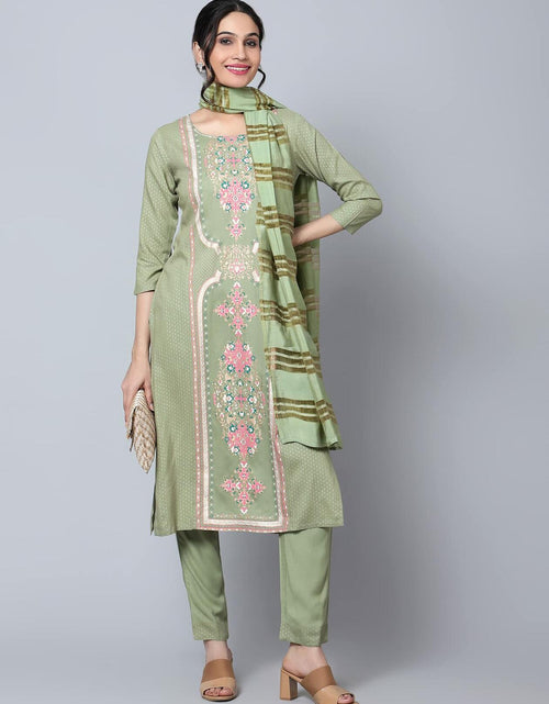 Load image into Gallery viewer, [Like New] Bani Women Rayon Embroidered Kurta Pant Dupatta Set Green Size XX-Large
