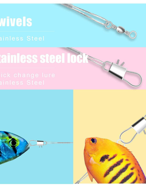 Load image into Gallery viewer, KINBOM Fishing Leaders 60pcs Steel Wire Line w/ Swivel Buckles Silver
