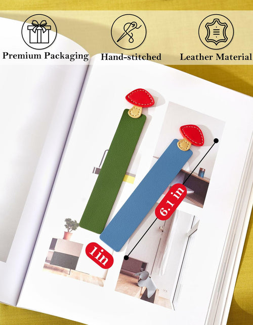 Load image into Gallery viewer, GIHOP Leather Mushroom Bookmarks 3 PCS Blue Green Yellow Handmade Cute
