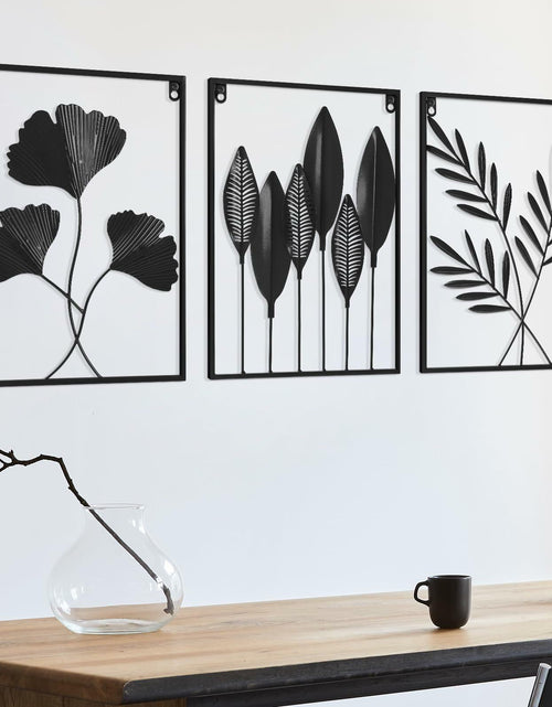 Load image into Gallery viewer, [Like New] KHJCXS Black Metal Leaf Wall Art Decor Modern Minimalist 3pcs
