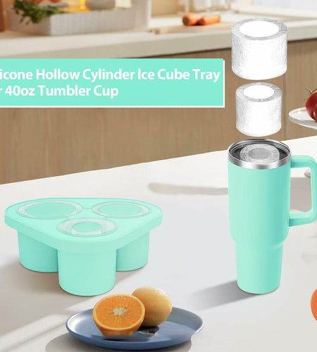 Azooken Silicone Ice Cube Tray with Lid & Bin for 30-40oz Tumbler Blue 3 Pcs