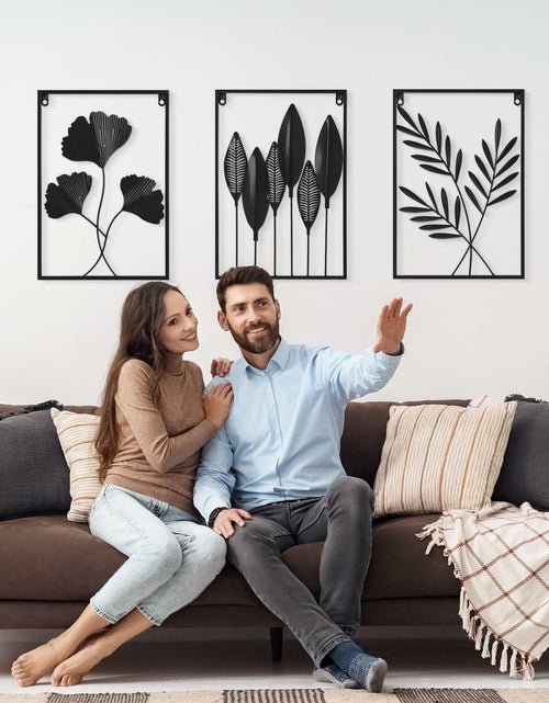 Load image into Gallery viewer, [Like New] KHJCXS Black Metal Leaf Wall Art Decor Modern Minimalist 3pcs
