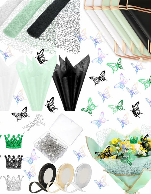 Load image into Gallery viewer, Qilery 334 Pc Flower Wrapping Paper Waterproof Floral Butterfly White Green
