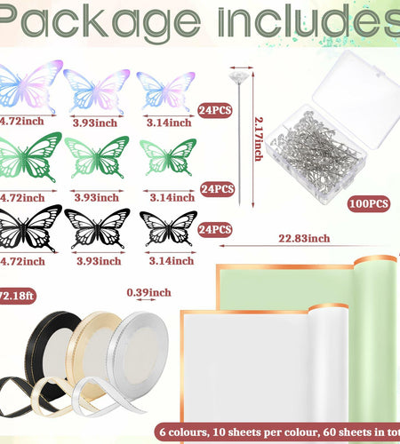 Qilery 334 Pc Flower Wrapping Paper Waterproof Floral Butterfly White Green