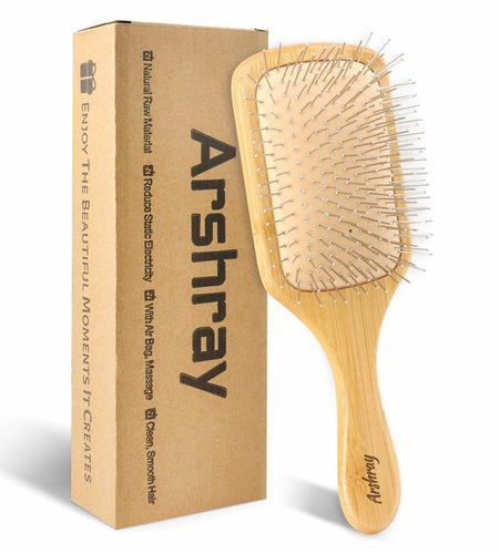 Arshray Bamboo Paddle Hair Brush Stainless Steel Teeth All Hair Types