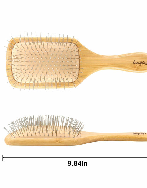 Load image into Gallery viewer, Arshray Bamboo Paddle Hair Brush Stainless Steel Teeth All Hair Types
