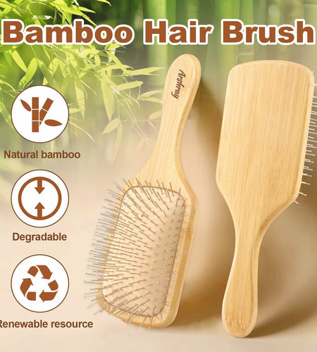 Arshray Bamboo Paddle Hair Brush Stainless Steel Teeth All Hair Types