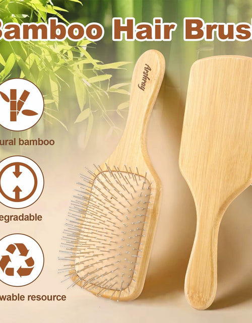 Load image into Gallery viewer, Arshray Bamboo Paddle Hair Brush Stainless Steel Teeth All Hair Types
