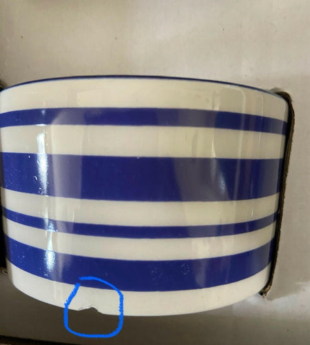 [Like New] White Ceramic Dessert Bowl Set Blue White Striped Chip Pattern
