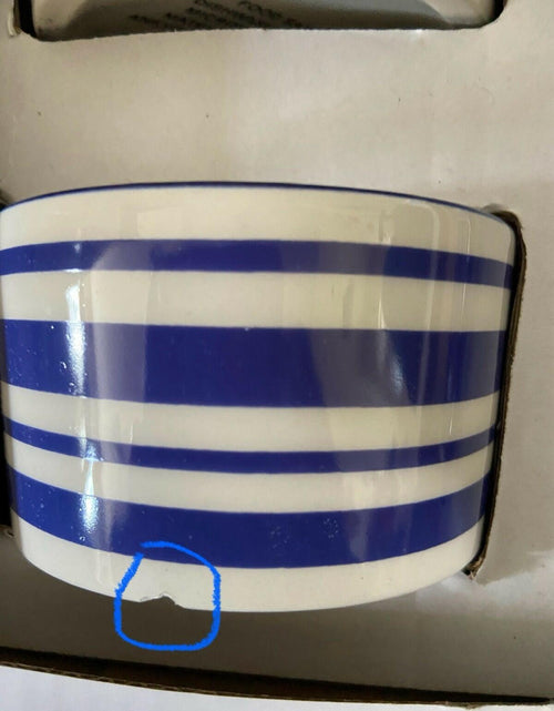 Load image into Gallery viewer, [Like New] White Ceramic Dessert Bowl Set Blue White Striped Chip Pattern
