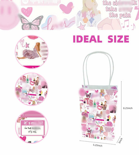 Kakbpe 10 Pcs Kraft Cartoon Party Gift Bags with Handle Pop Music Star Color