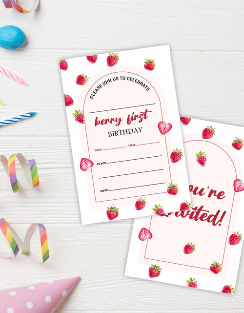 Load image into Gallery viewer, EXW 4x6 Birthday Invitations Berry Strawberry Pink Floral 20 Pcs Modern
