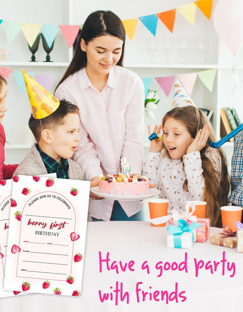 Load image into Gallery viewer, EXW 4x6 Birthday Invitations Berry Strawberry Pink Floral 20 Pcs Modern
