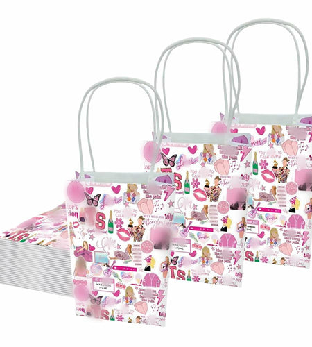 Kakbpe 10 Pcs Kraft Cartoon Party Gift Bags with Handle Pop Music Star Color