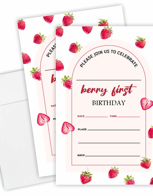 Load image into Gallery viewer, EXW 4x6 Birthday Invitations Berry Strawberry Pink Floral 20 Pcs Modern
